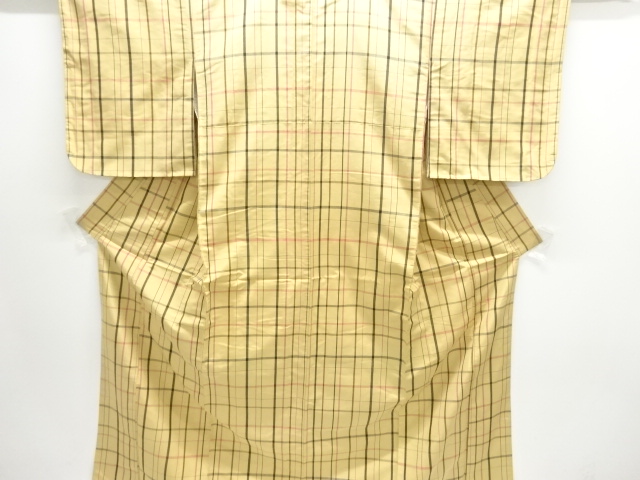 JAPANESE KIMONO / ANTIQUE KIMONO / SILK / TSUMUGI / WOVEN GRID